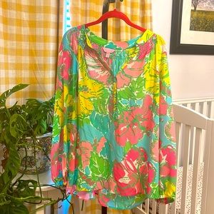 Lilly Pulitzer Silk Elsa Blouse Top Women Size XL